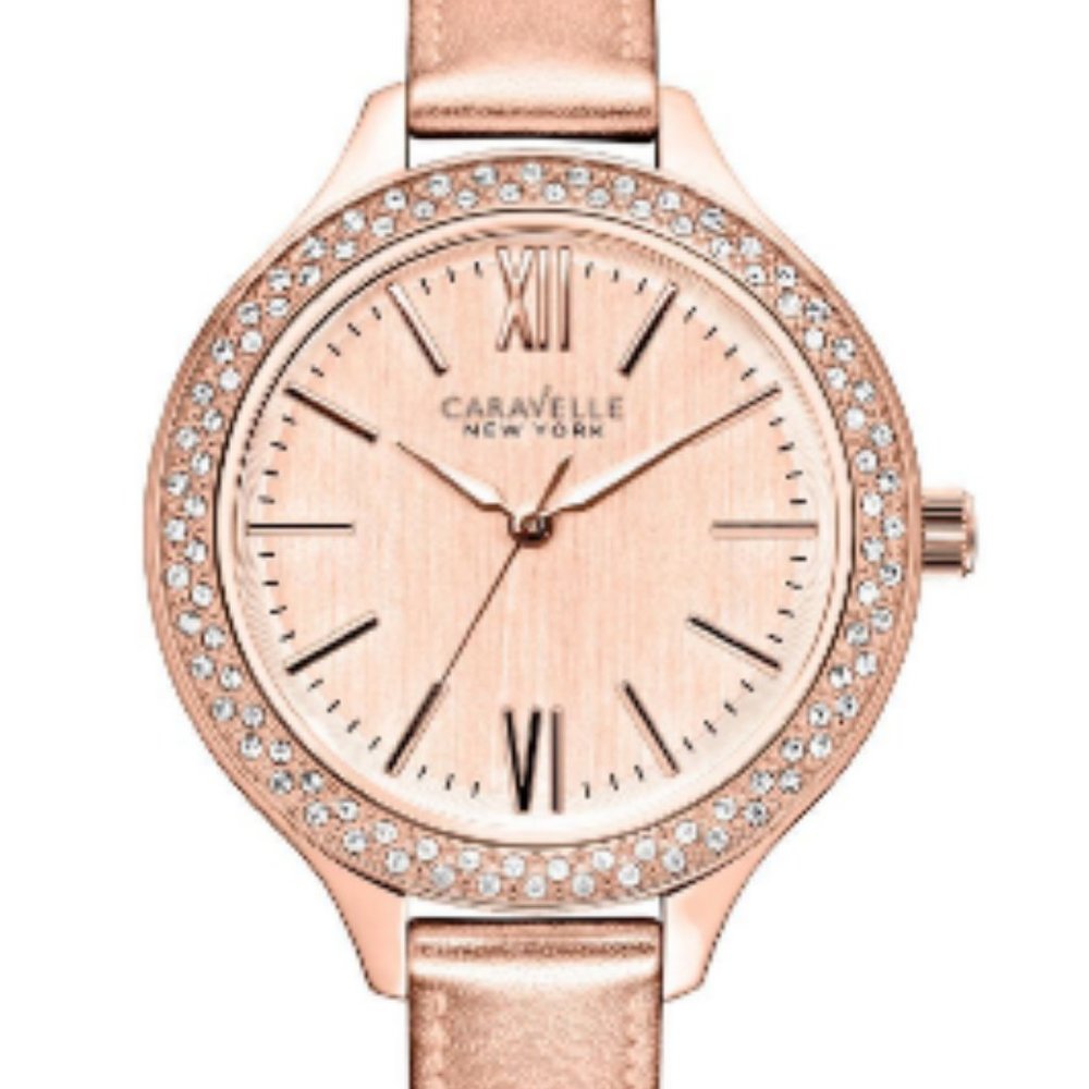 Caravelle New York by Bulova Women's Rose Gold Metallic Leather Strap Watch